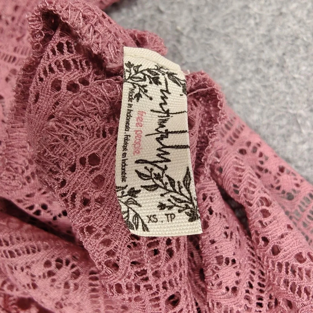 Free People Blouse Womens XS Pink Lace Turtleneck Long Sleeve Sheer Top New